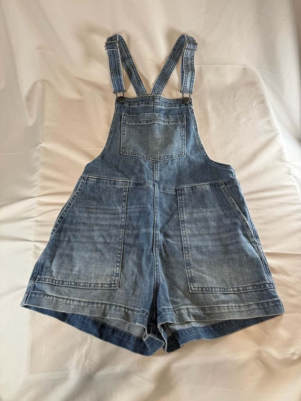 Cottagecore Y2K Aerie Werk & Play Denim Shortalls Blue XS Embroidered Flowers